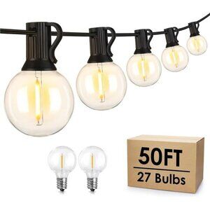 50Ft LED Outdoor String Lights G40 Globe Dimmable Patio Light, Waterproof